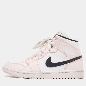 Pre Owned Air Jordans Pink/White Leather Jordan 1 Mid Barely Rose Sneakers Size 38