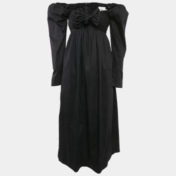 Pre Owned Aje Black Cotton Bow Detail Off-Shoulder Midi Dress XS