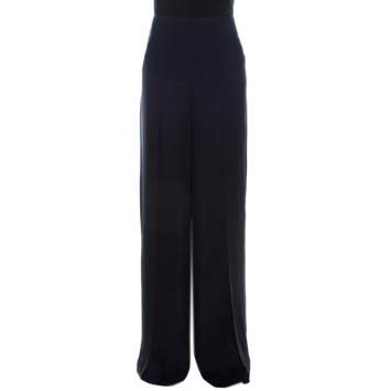 Pre Owned Akris Midnight Blue Silk Layered Fellia Pallazo Pants L