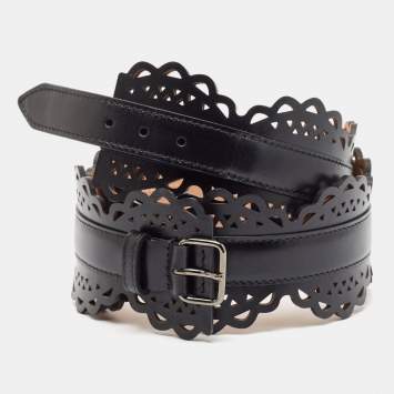 Pre Owned Alaia Black Laser Cut Leather Bustier Belt 75 CM