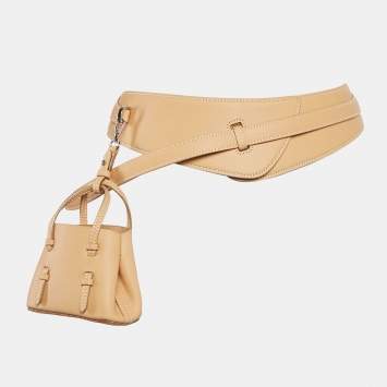 Pre Owned Alaia Beige Leather Mini Mina Belt 80 CM