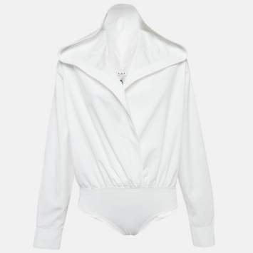 Pre Owned Alaia White Cotton Poplin Hooded Body Shirt XS