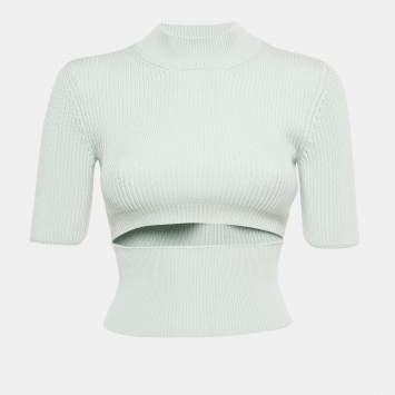 Pre Owned Alaia Pastel Blue Rib Knit Crop Top S