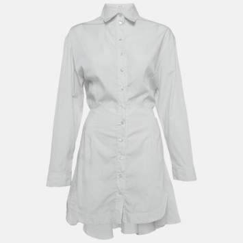 Pre Owned Alaia White Striped Cotton Tina Dress S