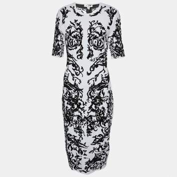 Pre Owned Alaia White Floral Jacquard Knit Midi Dress L