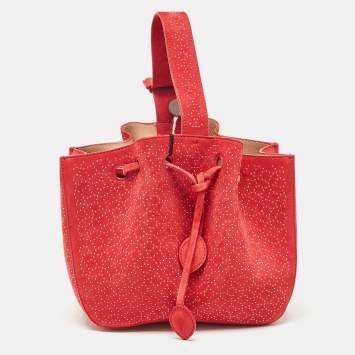 Pre Owned Alaia Red Suede Small Studded Rose Marie Bucket Bag
