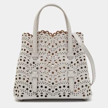 Pre Owned Alaia Gris Perle Vienne Wave Leather Mina 20 Tote