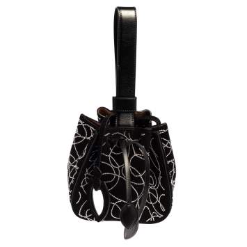 Pre Owned  Alaia Black Suede And Leather Crystal Embellished Rose Marie Mini Bucket Bag