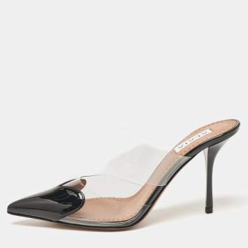 Pre Owned Alaia Black Patent Leather and PVC Le Coeur Mules Size 37