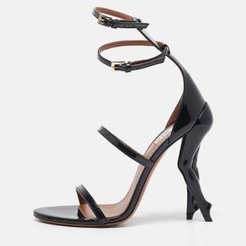 Alaia Black Patent Leather Cabaret Sandals Size 37