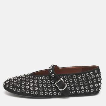 Pre Owned Alaia Black Suede Embellished Ballet Flats Size 41