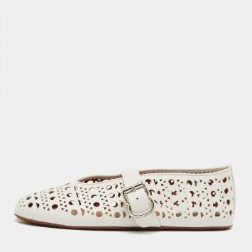 Pre Owned Alaia White Leather Vienne Ballet Flats Size 38