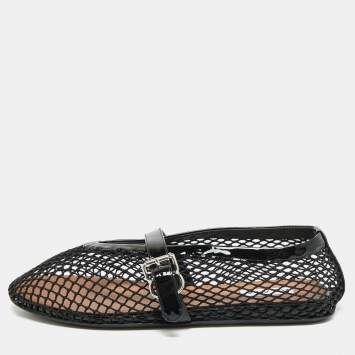 Pre Owned Alaia Size 37 Black Mesh and Patent Leather Ballet Flats