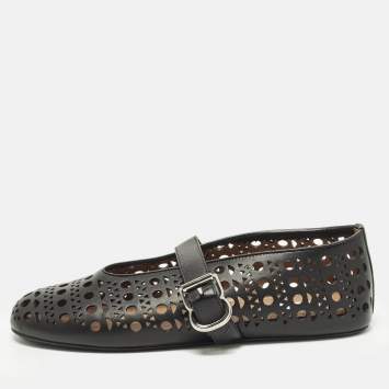 Pre Owned Alaia Vienne Size 41 Black Leather Ballet Flats