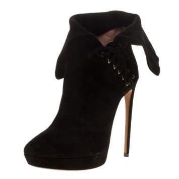Pre Owned Alaia Black Suede Lace Up Platform Ankle Boots Size 41