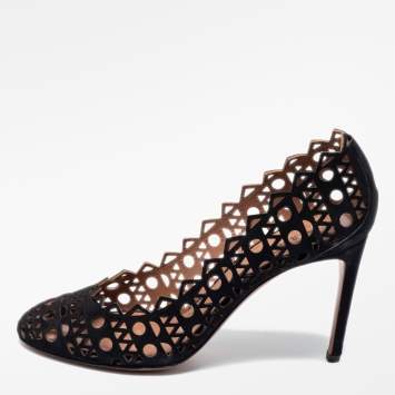 Pre Owned Alaia Black Suede Laser-Cutout Pumps Size 39
