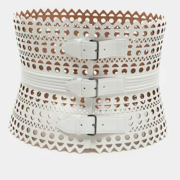 Pre Owned Alaia White Leather Vienne Corset Belt 75CM