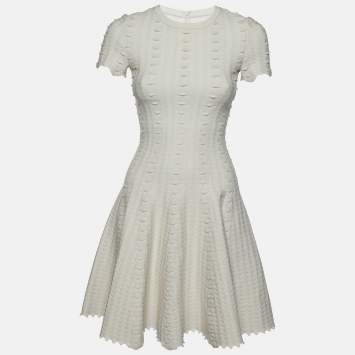 Pre Owned Alaia Cream Patterned Wool Blend Knit Mini Dress S