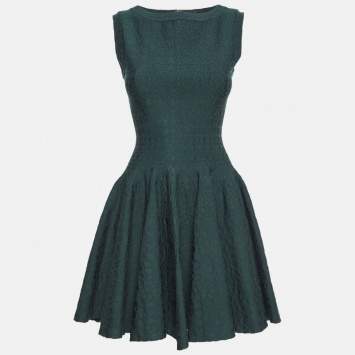 Pre Owned Alaia Green Wool Blend Knit Sleeveless Flared Mini Dress S