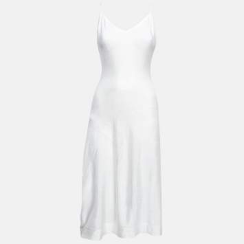 Pre Owned Alaia White Pinhole Pattern Knit Sleeveless Mini Dress L