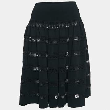 مملوكة مسبقًا Alaia Black Sheer Stripe Knit Flared Short Skirt L