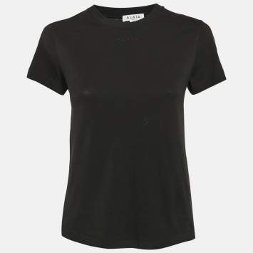 Pre Owned Alaia Black Logo Embroidered Cotton T-Shirt M