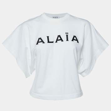 Pre Owned Alaia White Logo Embroidered Cotton T-Shirt S
