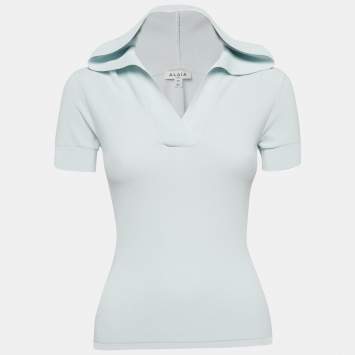 Pre Owned Alaia Light Blue Jersey Hooded Top S