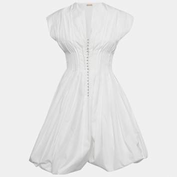 Pre Owned Alaia White Poplin Pleated Corset Mini Dress M
