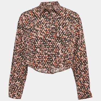 Pre Owned Alaia Pink Abstract Print Silk Cropped Shirt M