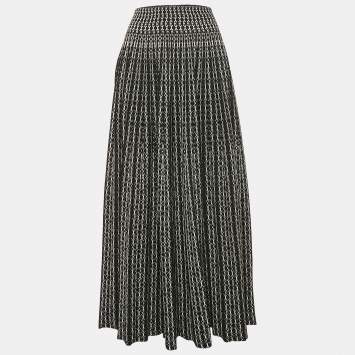 مملوكة مسبقًا Alaia Black/White Jacquard Wool Blend Knit Maxi Skirt M