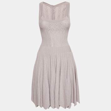 Pre Owned Alaia Light Purple Patterned Knit Sleeveless Short Dress L