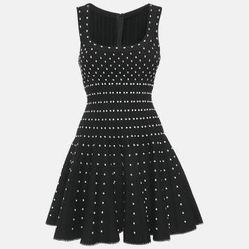Pre Owned Alaia Black Dotted Lurex Knit Flared Mini Dress S