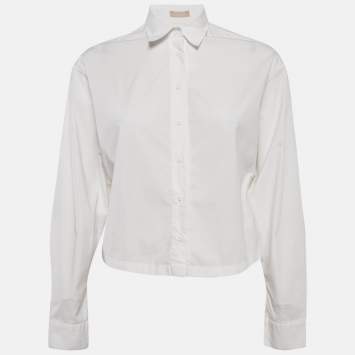 Pre Owned Alaia White Cotton Long Sleeve Crop Shirt M