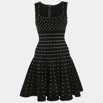 Pre Owned Alaia Black Lurex Dotted Knit Sleeveless Flared Mini Dress M