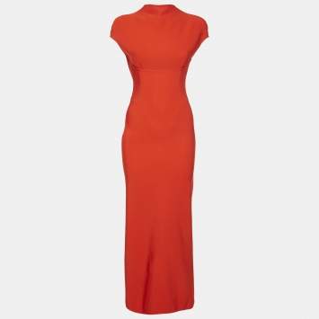 Pre Owned Alaia Red Jersey Sculpting Corset Maxi Dress S