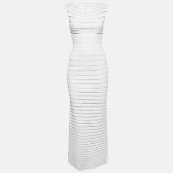Pre Owned Alaia White Jersey Layered Long Bodycon Dress S