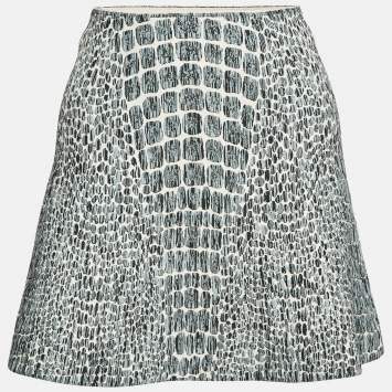 Pre Owned Alaia Grey Croc-Pattern Textured Knit Mini Skirt S