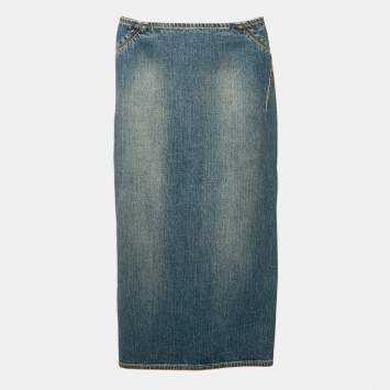 مملوكة مسبقًا Alaïa Blue Faded Denim Pencil Skirt XS Waist 23"