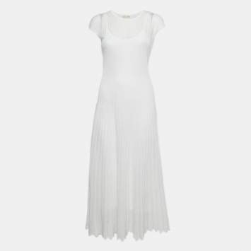 Pre Owned Alaia White Stretch Knit Flared Midi Dress M