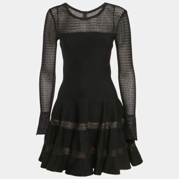 Alaia Black Wool Blend Knit Fit and Flare Mini Dress M