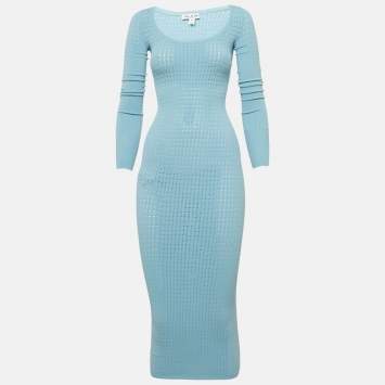 Pre Owned Alaia Blue Stretch Knit Bodycon Midi Dress S
