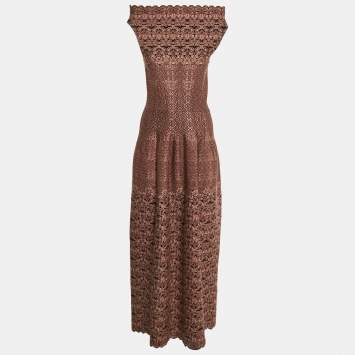 Alaia Black/Pink Floral Jacquard Knit Gown M