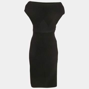 Alaia Black Rib Knit Off-Shoulder Mini Dress M