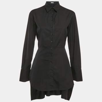 Pre Owned Alaia Black Cotton Long Sleeve Shirt Dress L