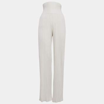 Pre Owned Alaia White Stretch Rib Knit Palazzo Pants XS