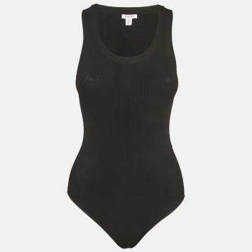 Pre Owned Alaia Black Rib Knit Tank Bodysuit S