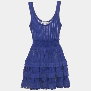 مملوكة مسبقًا Alaia Blue Knit Flared Mini Crinoline Dress S