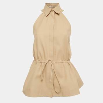Pre Owned Alaia Beige/Peach Waffle Texture Cotton Sleeveless Top M