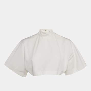 Pre Owned Alaia White Poplin High-Neck Crop Top S